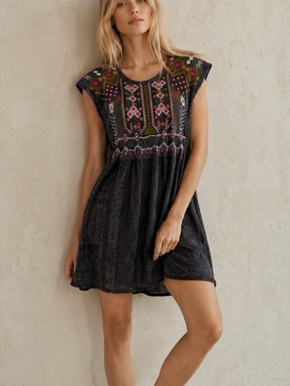 One September M Anthropologie Tunic Dress Boho Embroidered Festival Mini Beach